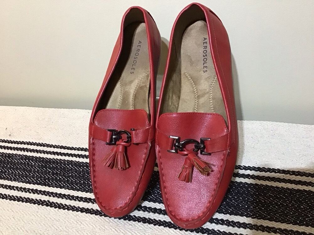 Aerosoles Women's 8.5 Deanna Red Driving Loafer, Vegan Leather Preppy Academia